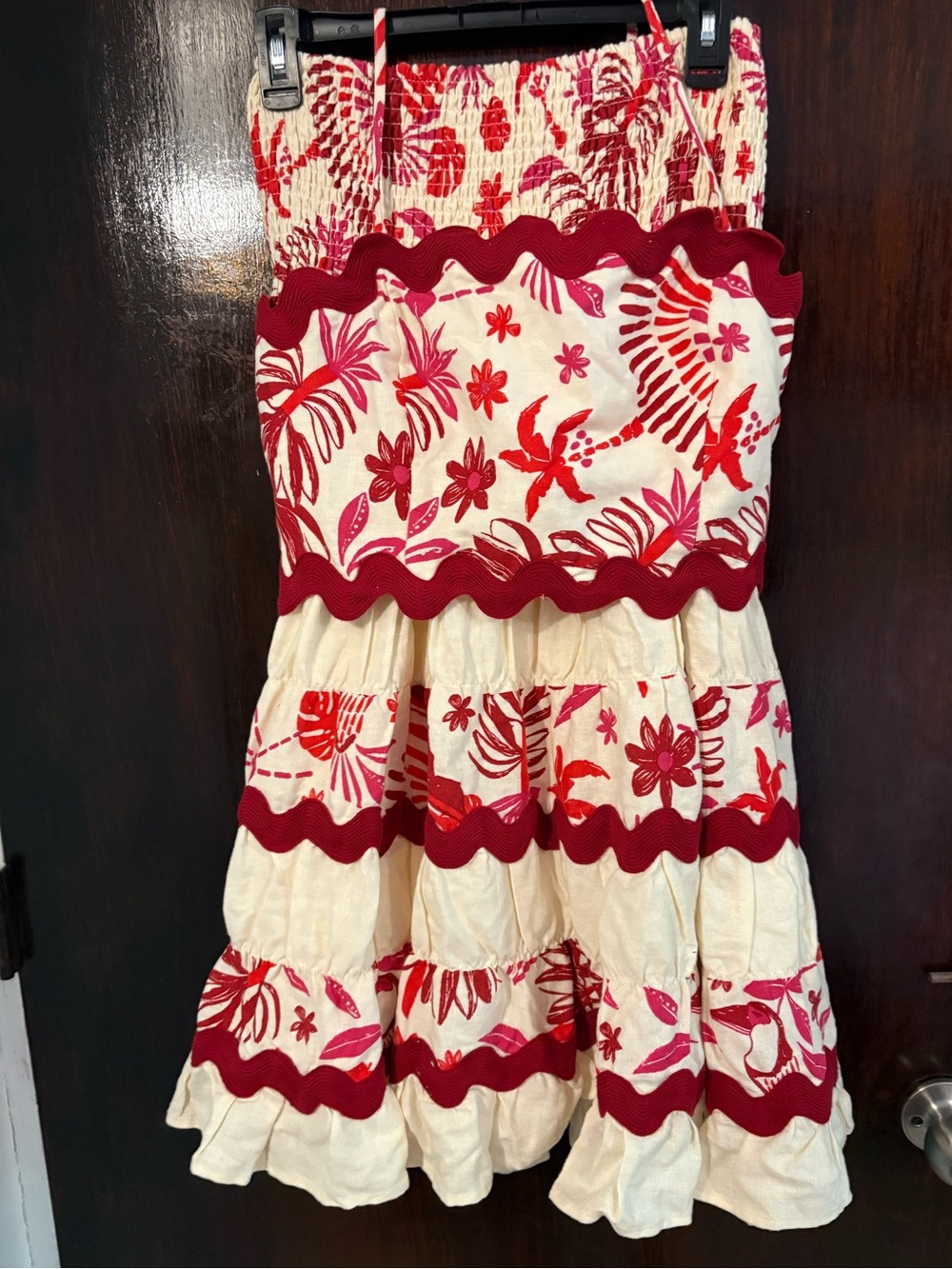 NWT Caroline Constas Skirt Set with Cropped Top and Floral Trim. Size S.